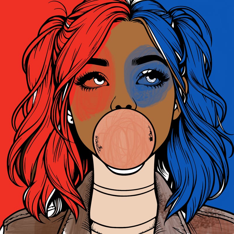 realististic girl blowing bubble -gum