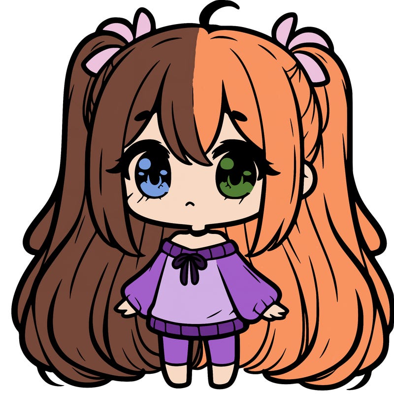cute chibi girl tiny with long hair