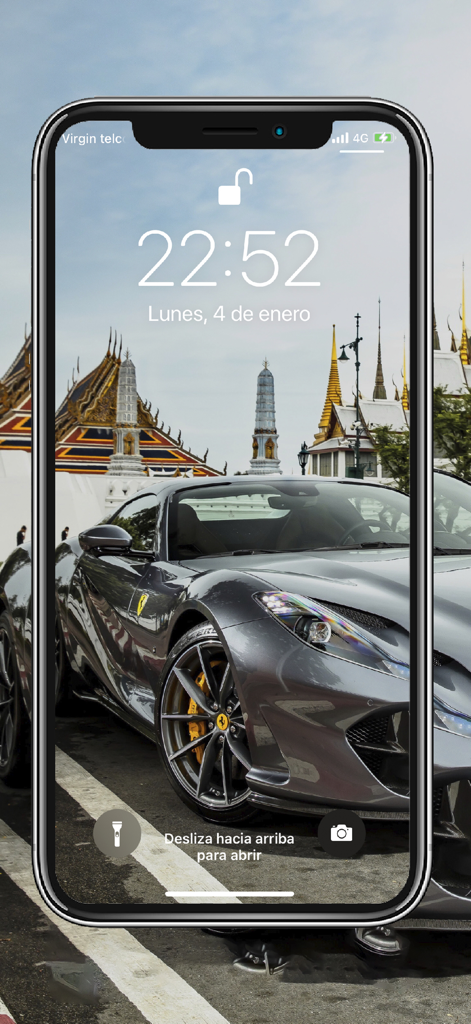 Car HD Wallpapers Collection - Grey Ferrari supercar HD wallpaper displayed on an iPhone lock screen with a temple background