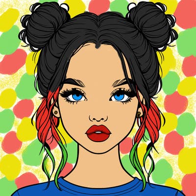 realistic girl with two buns in hair and lips