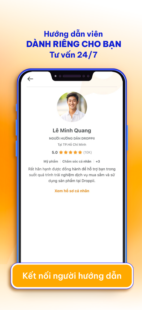 Droppii Mall - Mobile app interface showing a professional consultant profile for personalized shopping advice on Droppii Mall