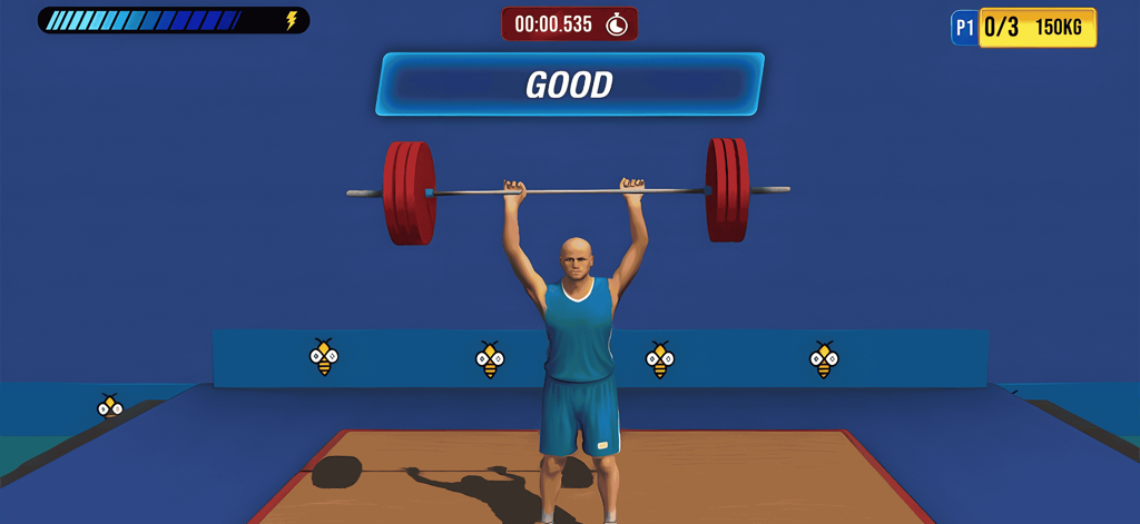 Un athlète masculin soulève une barre de 150 kg dans une compétition d'haltérophilie.