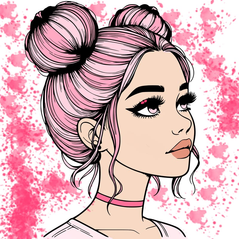 realistic girl with buns on the top of her head