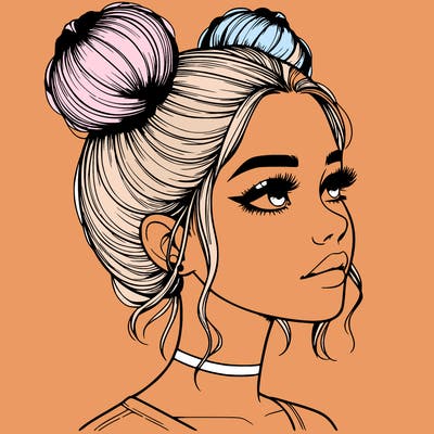 realistic girl with buns on the top of her head