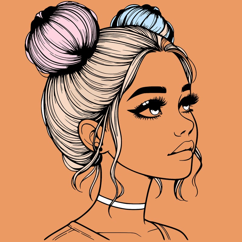 realistic girl with buns on the top of her head