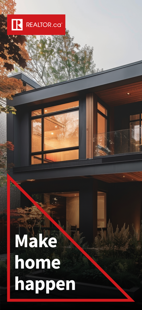 Modern luxury home featured on the REALTOR.ca mobile app with the slogan Make home happen