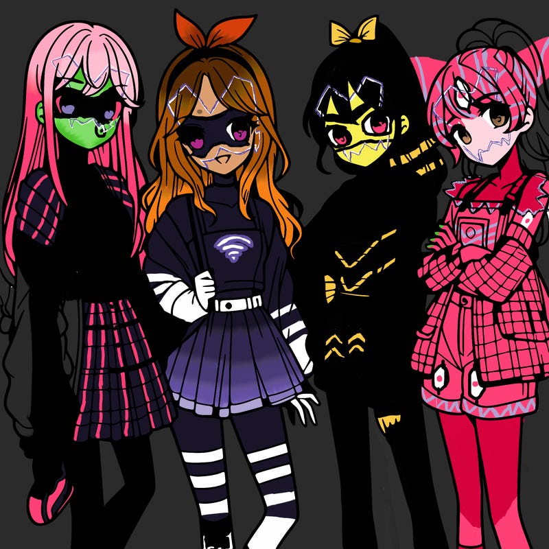 teen manga girls group of 4