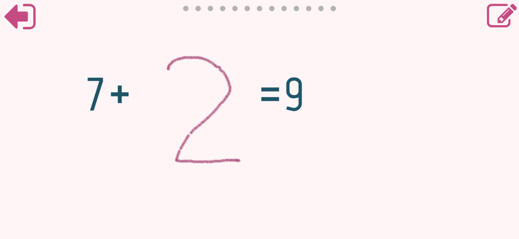Math Shot Add and Subtract 20 - Handschriftliche Zahleneingabe für die Additionsaufgabe 7 plus 2 in der Math Shot App