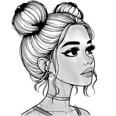 realistic girl with buns on the top of her head