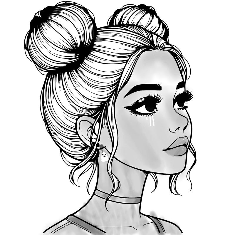 realistic girl with buns on the top of her head