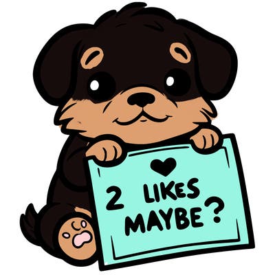 a puppy holding a sign that says 2 likes maybe?