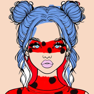 realistic girl with two buns in hair and lips