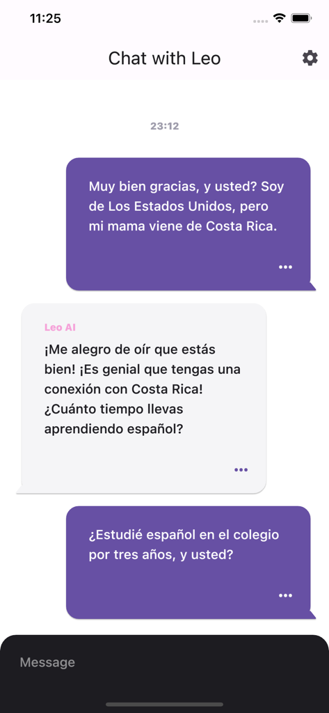 The Leo AI - Interface de chat montrant une conversation en langue espagnole avec le tuteur Leo AI
