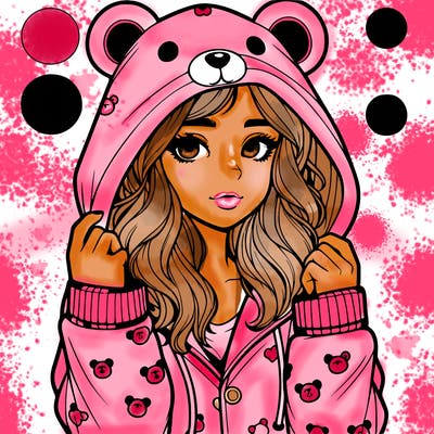 realistic girl in a animal pjs hoodie
