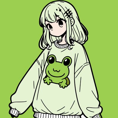 girl wearing frogging sweatshirt