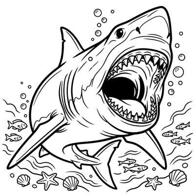 Explore the awe-inspiring power of the ancient Megalodon shark with this engaging coloring page designed for kids. Bring its formidable jaws and the vibrant ocean world to life with your favorite colors.
