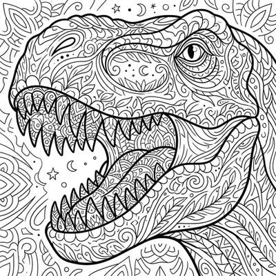 Dive into the prehistoric world with this unique T-Rex Zentangle coloring page. This design features the mighty dinosaur's head, intricately detailed with captivating Zentangle patterns, offering hours of creative fun.