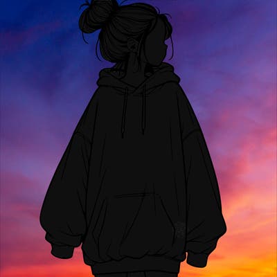 realistic girl with a oversized sweatshirt on and a bun