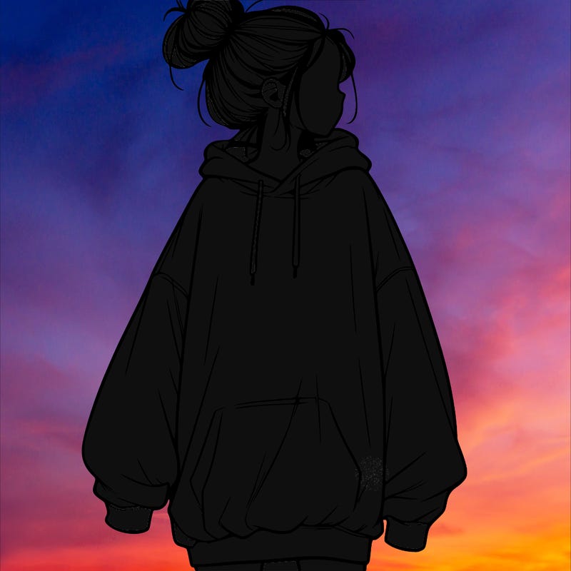 realistic girl with a oversized sweatshirt on and a bun