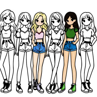 a group of girls wearing crop tops and shorts