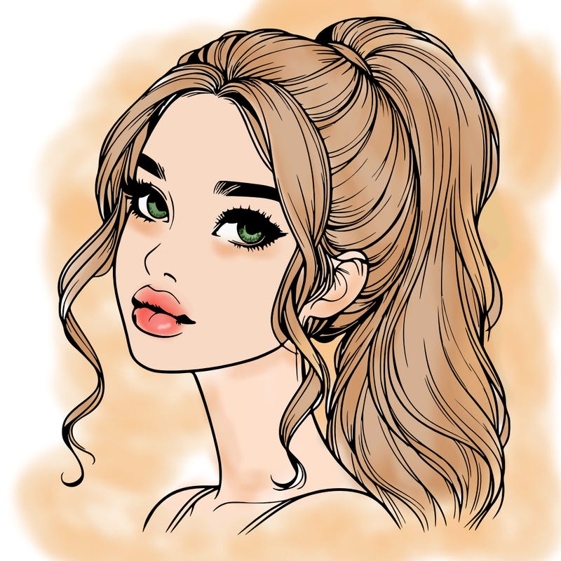 realistic girl with a ponytail on her hair and lips