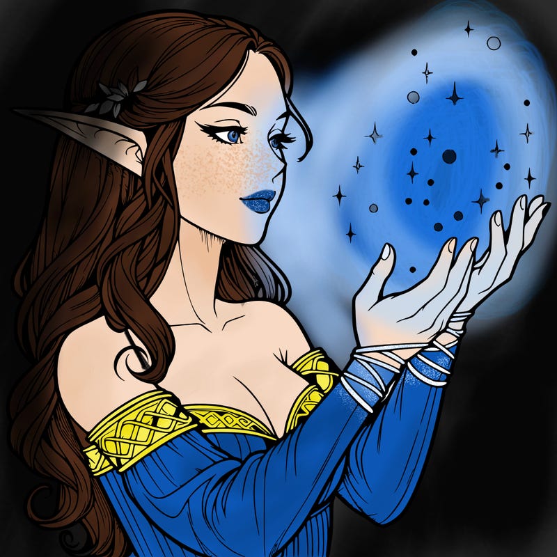 realistic elf girl doing magic