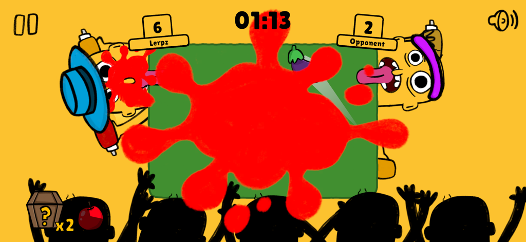 Tong: Food Fighter - A chaotic tongue licking PvP battle in Tong Food Fighter with a large red ketchup splatter covering the screen