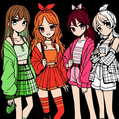 teen manga girls group of 4
