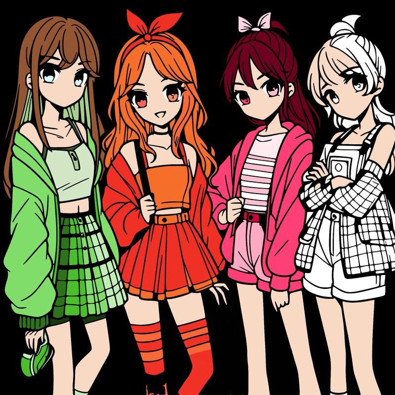 teen manga girls group of 4