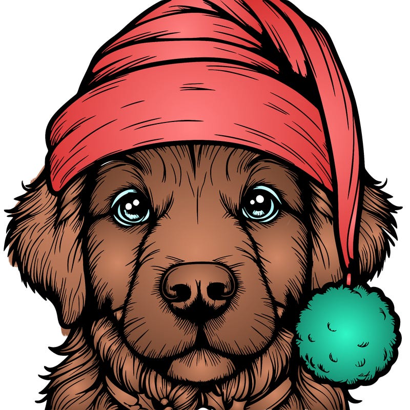 realistic dog with a christmas hat