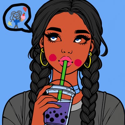 realistic girl with braided hair drinking boba