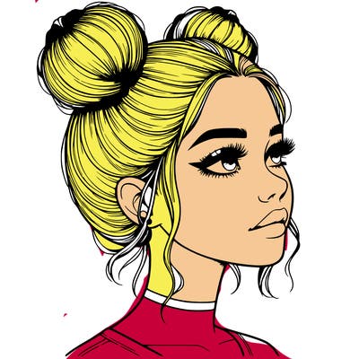 realistic girl with buns on the top of her head
