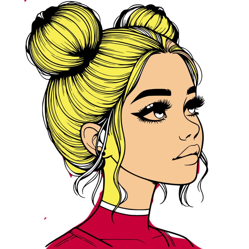realistic girl with buns on the top of her head