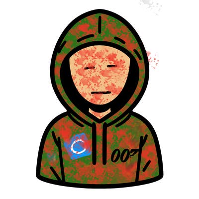 a person with non face waering a hoodie with a small 007 symbol