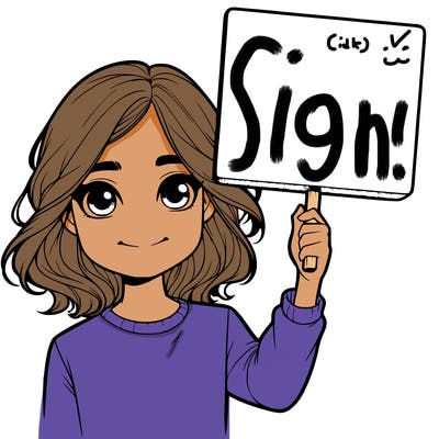 realistic girl holding up a sign