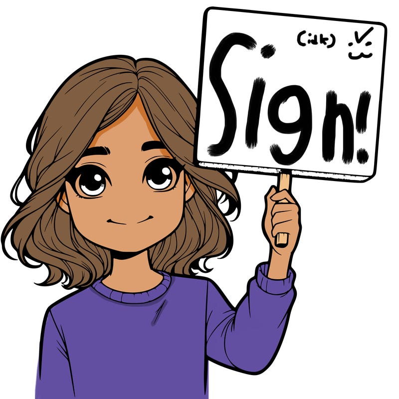 realistic girl holding up a sign