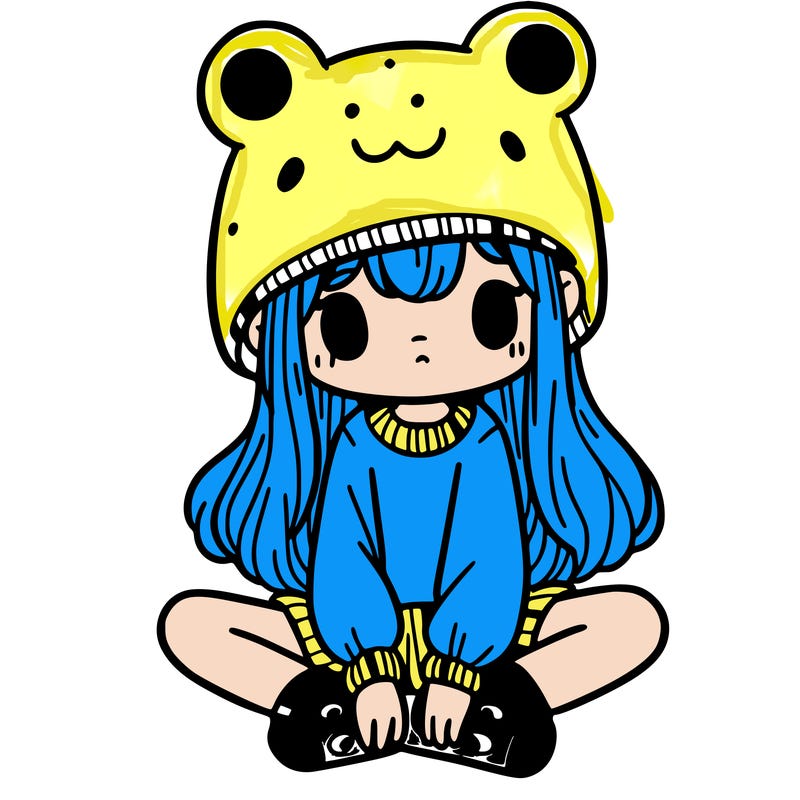 a girl wearing a frog hat and some frog socks