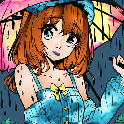 pretty anime girl in the rain