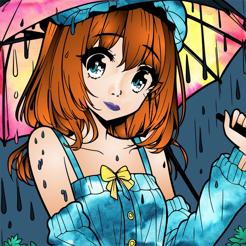 pretty anime girl in the rain