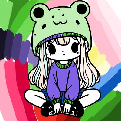 a girl wearing a frog hat and some frog socks