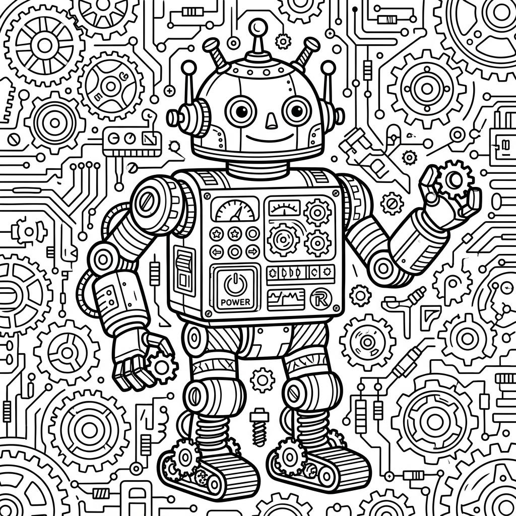 Charming Toy Robot Coloring Page - Fun Mechanical Art