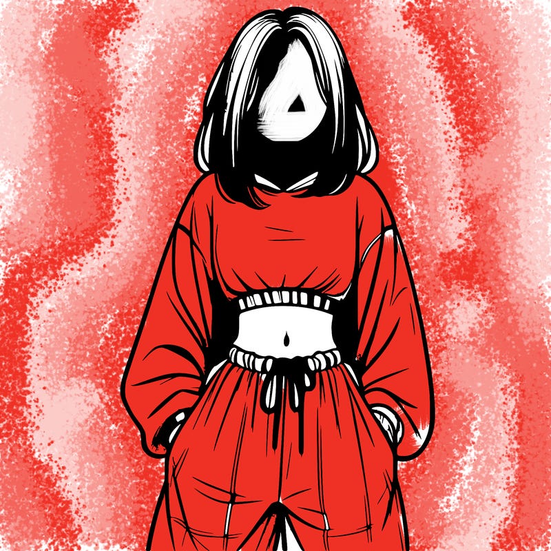 realistic girl faceless with baggy pants and a crop top