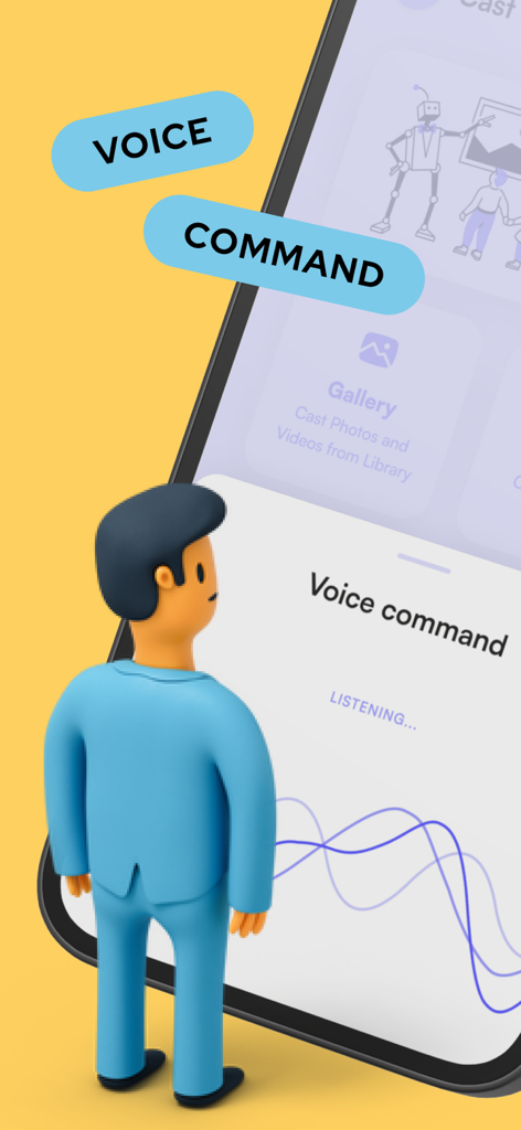 Interface de l'application de télécommande TCL montrant la fonction de commande vocale avec un indicateur d'écoute