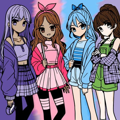 teen manga girls group of 4