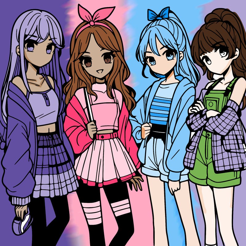 teen manga girls group of 4