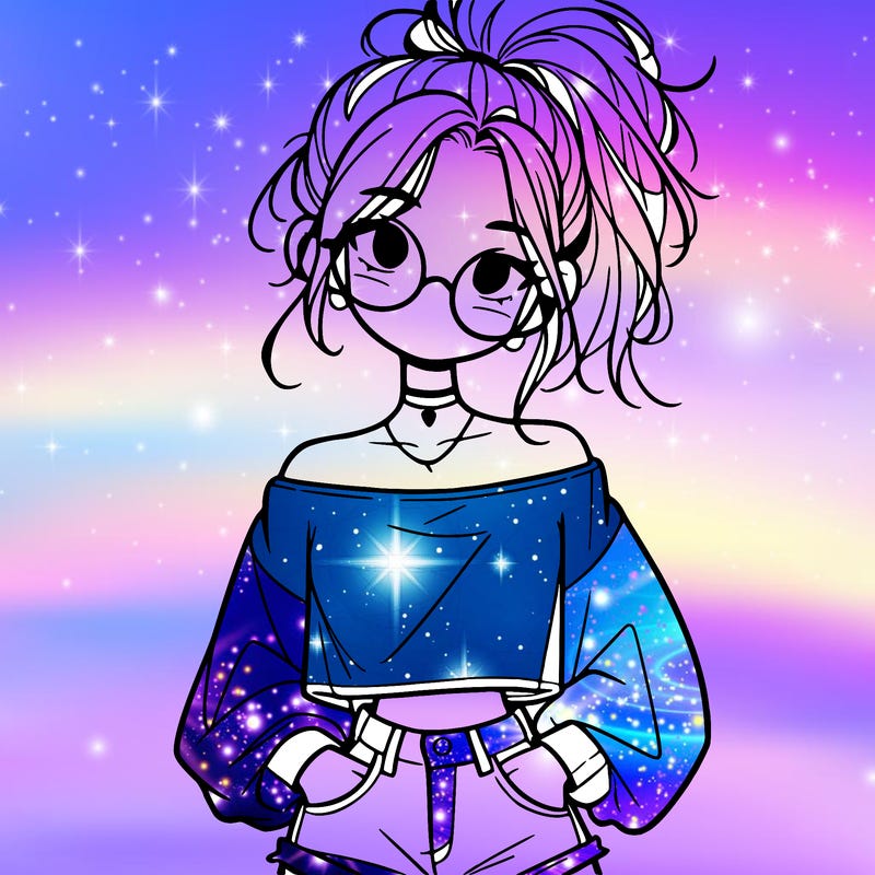 girl with a messy ponytail glasses a baggy crop top and jean shorts