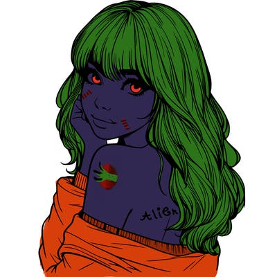 realistic girl with bangs looking over her shoulder