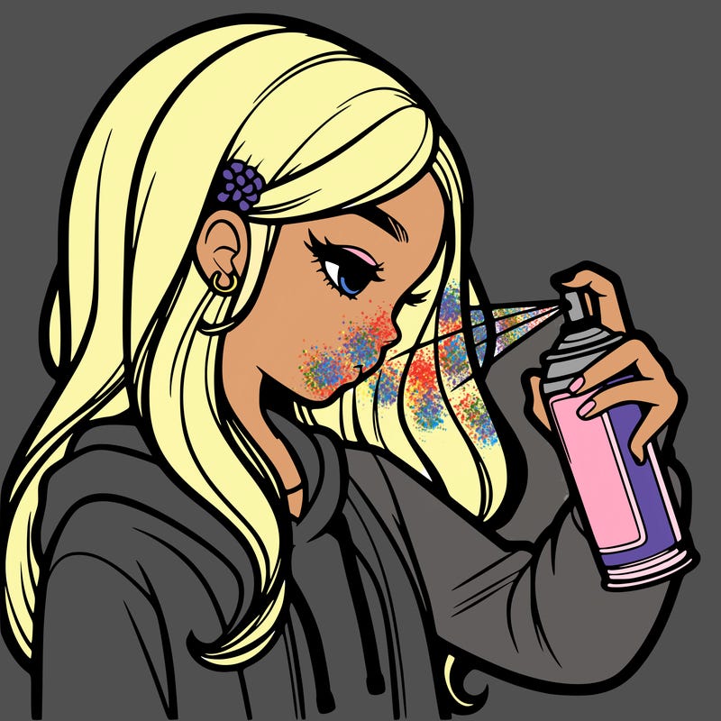 a realistic girl spray painting