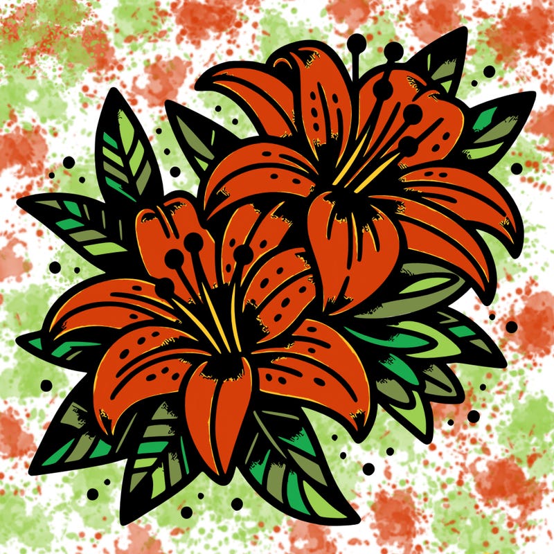 traditional tattoo style tiger lilies