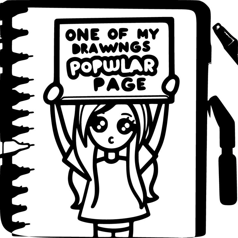 girl holding sign that says one of my drawings are on the popular page